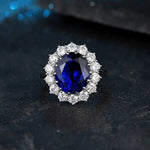 Lade Bild in die Galerieansicht, Princess Diana Inspired Luxury 6.5 Ct Oval Lab Blue Sapphire Engagement Ring - LGG Jewelry