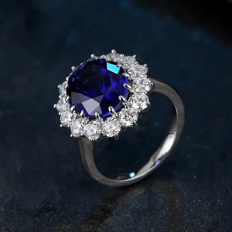 Princess Diana Inspired Luxury 6.5 Ct Oval Lab Blue Sapphire Engagement Ring - LGG Jewelry