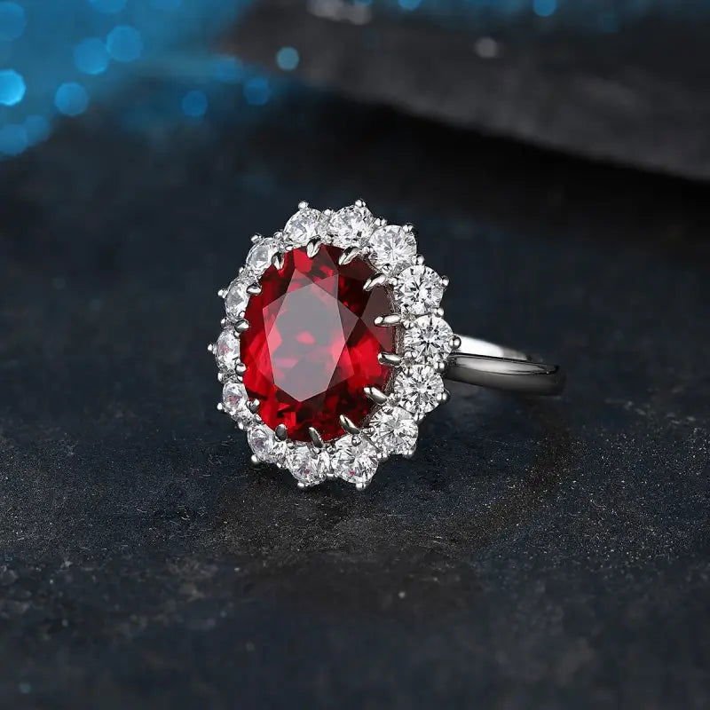 Princess Diana Inspired Luxury 6.5 Ct Oval Lab Ruby Engagement Ring - LGG Jewelry