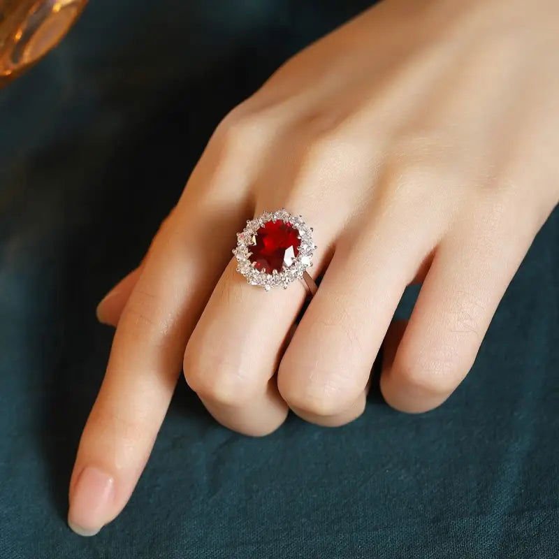 Princess Diana Inspired Luxury 6.5 Ct Oval Lab Ruby Engagement Ring - LGG Jewelry