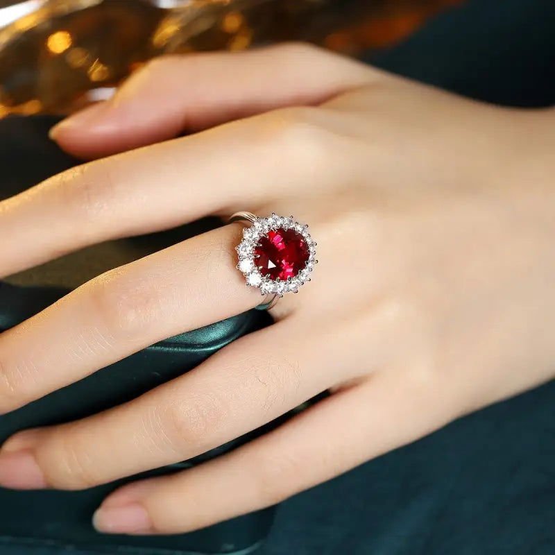 Princess Diana Inspired Luxury 6.5 Ct Oval Lab Ruby Engagement Ring - LGG Jewelry