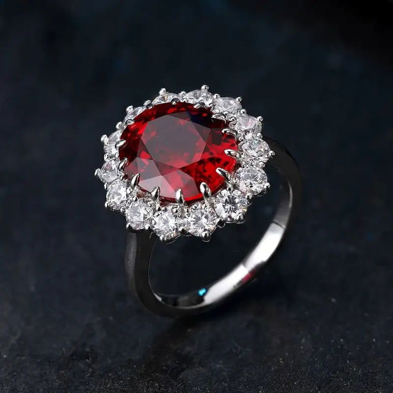 Princess Diana Inspired Luxury 6.5 Ct Oval Lab Ruby Engagement Ring - LGG Jewelry
