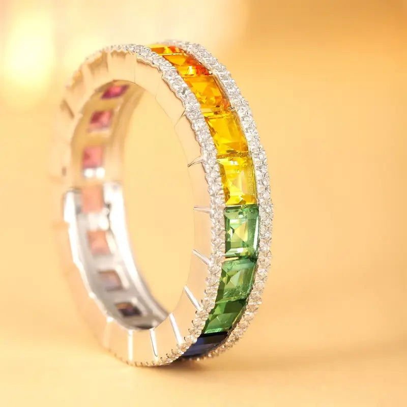 Rainbow Graduating Sapphire Channel Eternity band - LGG Jewelry