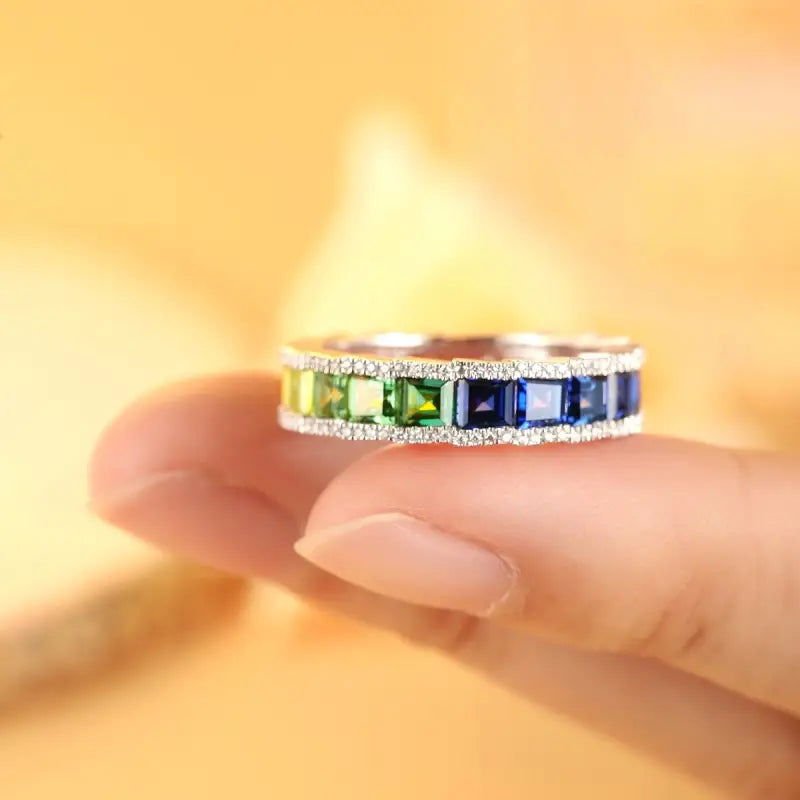 Rainbow Graduating Sapphire Channel Eternity band - LGG Jewelry