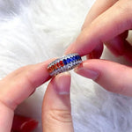 Lade Bild in die Galerieansicht, Rainbow Wave Line Elongated Hexagon Lab Sapphire Channel Eternity Band - LGG Jewelry