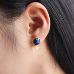 Lade Bild in die Galerieansicht, Round Lapis Lazuli &amp; Pearl Earrings - LGG Jewelry