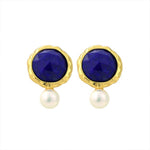 Lade Bild in die Galerieansicht, Round Lapis Lazuli &amp; Pearl Earrings - LGG Jewelry