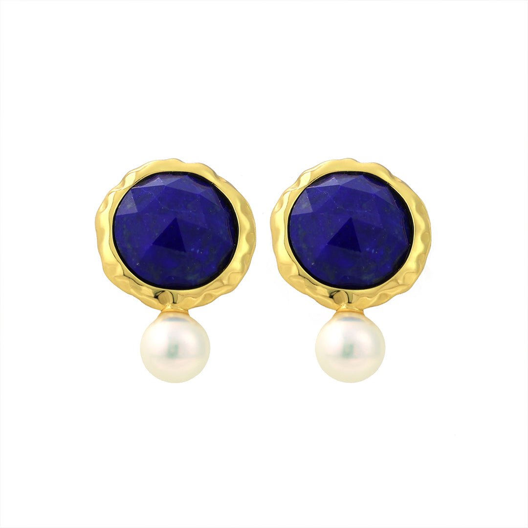 Round Lapis Lazuli & Pearl Earrings - LGG Jewelry