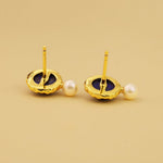 Lade Bild in die Galerieansicht, Round Lapis Lazuli &amp; Pearl Earrings - LGG Jewelry