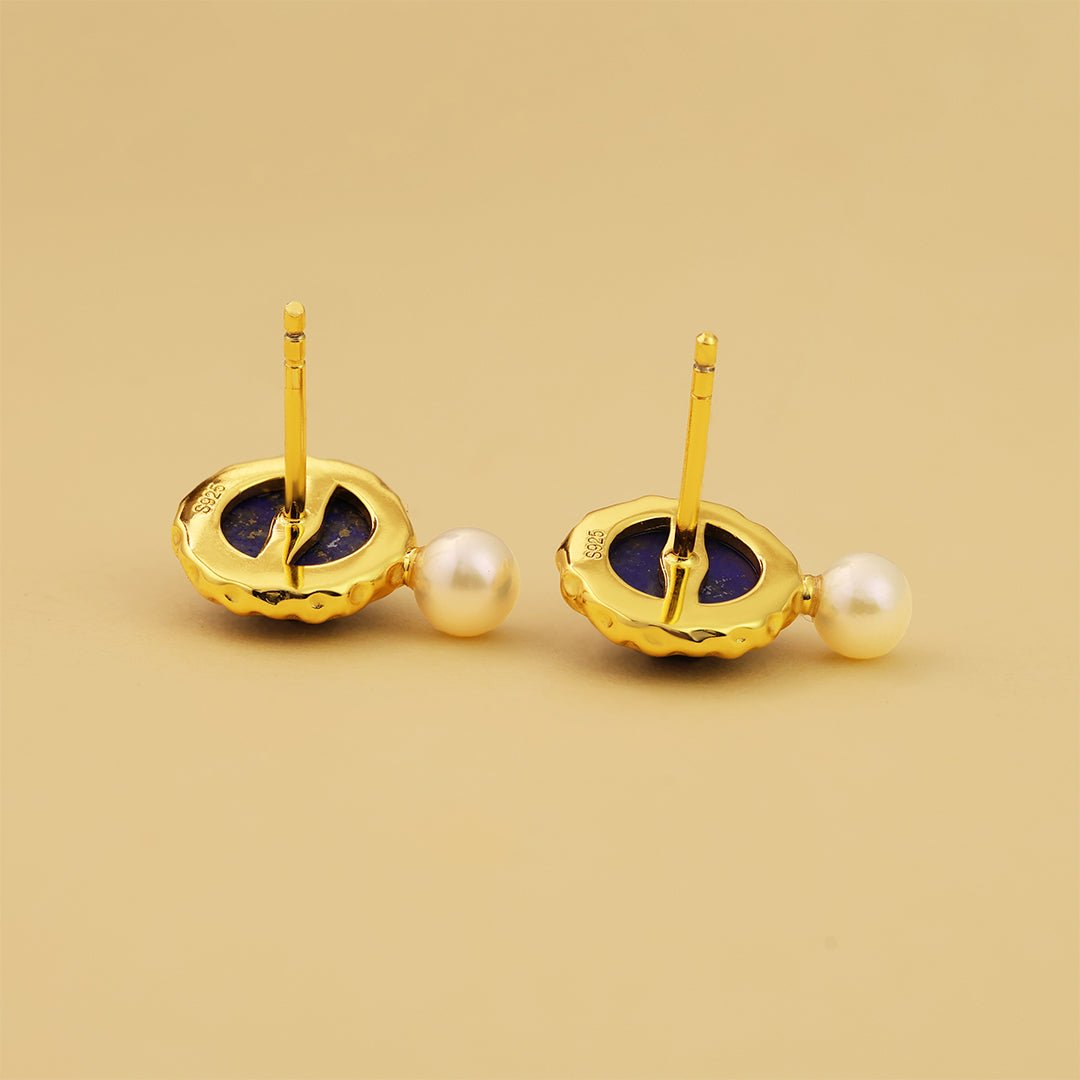 Round Lapis Lazuli & Pearl Earrings - LGG Jewelry