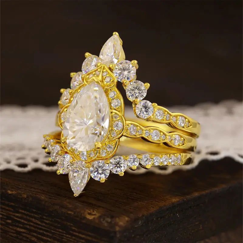 Sparkling Trio 2 Ct Oval Cut Lab Diamond Bridal Ring Set - 3pcs - LGG Jewelry