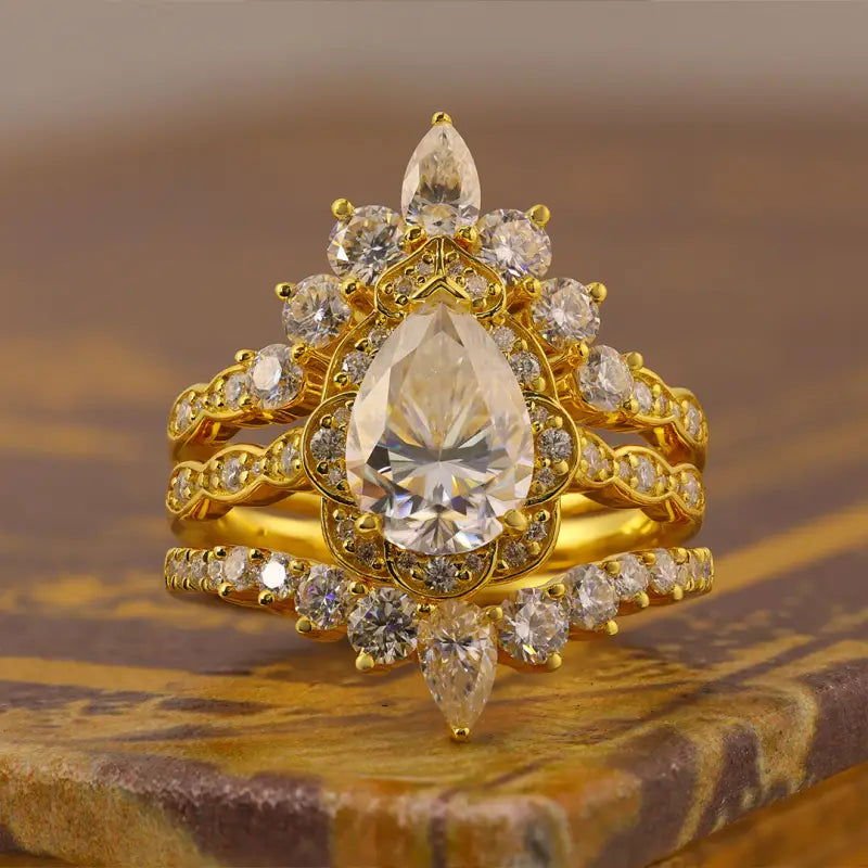 Sparkling Trio 2 Ct Oval Cut Lab Diamond Bridal Ring Set - 3pcs - LGG Jewelry