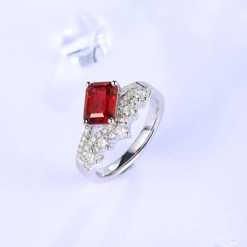 Split Shank 2 Ct Emerald Cut Lab Ruby Engagement Ring - LGG Jewelry