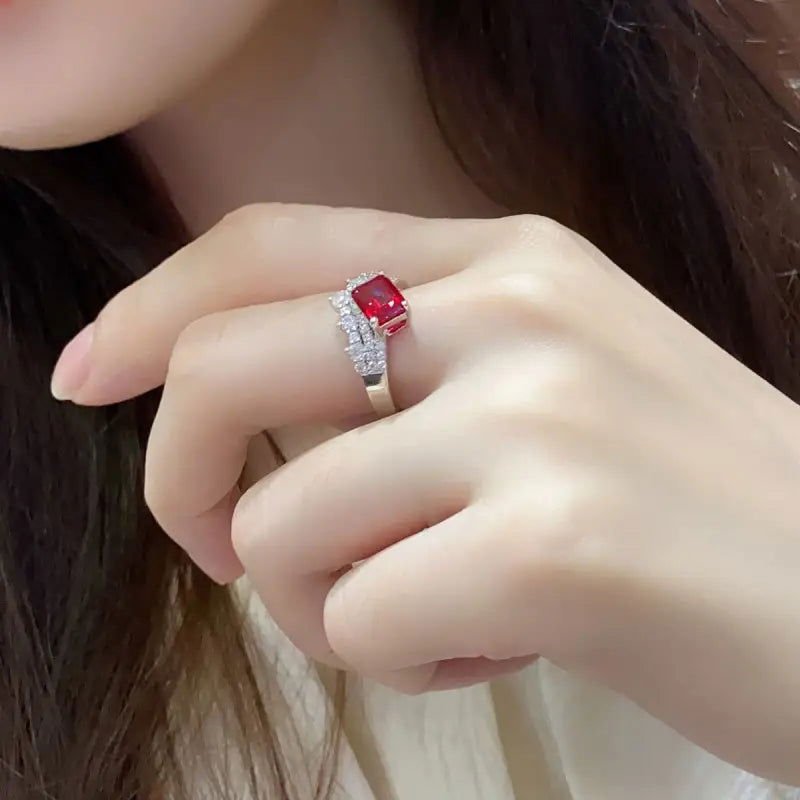 Split Shank 2 Ct Emerald Cut Lab Ruby Engagement Ring - LGG Jewelry