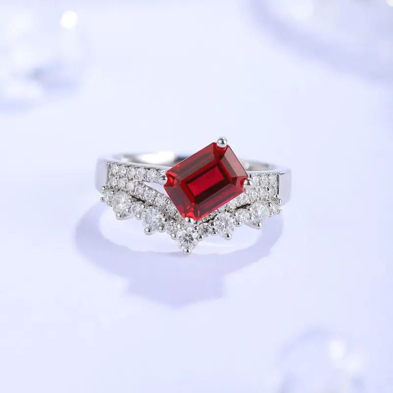 Split Shank 2 Ct Emerald Cut Lab Ruby Engagement Ring - LGG Jewelry