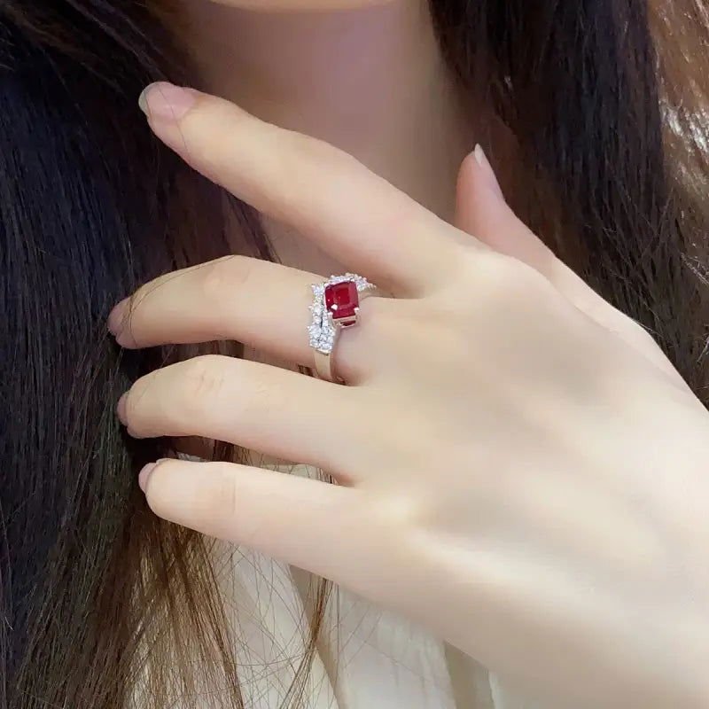 Split Shank 2 Ct Emerald Cut Lab Ruby Engagement Ring - LGG Jewelry