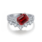 Lade Bild in die Galerieansicht, Split Shank 2 Ct Emerald Cut Lab Ruby Engagement Ring - LGG Jewelry