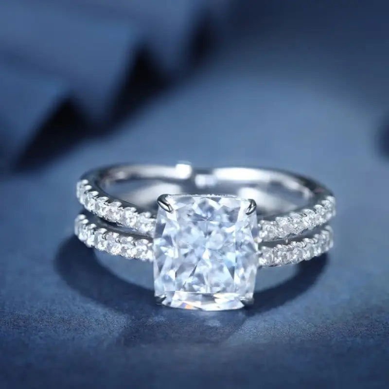 Split Shank 3 Ct Cushion Shape Lab Diamond Halo Half Pave Engagement Ring - LGG Jewelry
