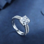 Lade Bild in die Galerieansicht, Split Shank 3 Ct Cushion Shape Lab Diamond Halo Half Pave Engagement Ring - LGG Jewelry