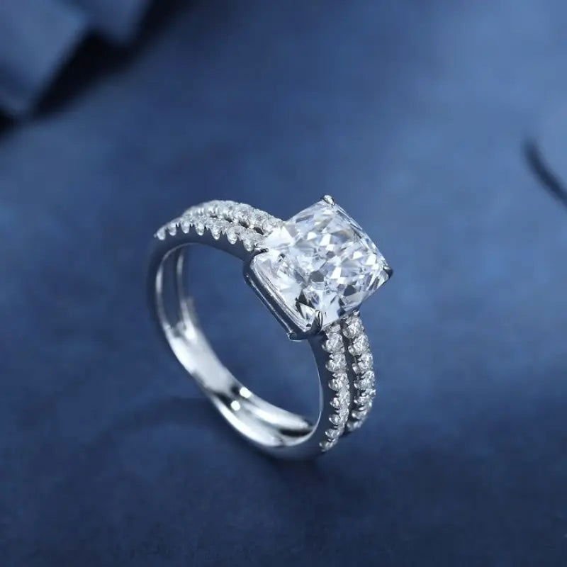 Split Shank 3 Ct Cushion Shape Lab Diamond Halo Half Pave Engagement Ring - LGG Jewelry
