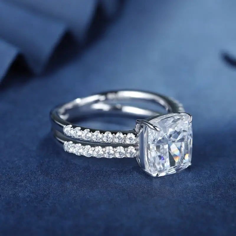 Split Shank 3 Ct Cushion Shape Lab Diamond Halo Half Pave Engagement Ring - LGG Jewelry