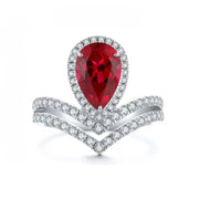 Split Shank Crown 2.7 Ct Pear Lab Ruby Half Pave Halo Engagement Ring - LGG Jewelry