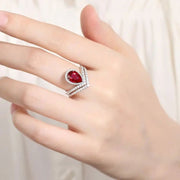 Split Shank Crown 2.7 Ct Pear Lab Ruby Half Pave Halo Engagement Ring - LGG Jewelry