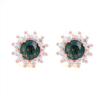 Lade Bild in die Galerieansicht, Sunny Halo Round Cut Moss Agate Ear Studs - LGG Jewelry
