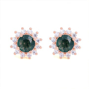 Sunny Halo Round Cut Moss Agate Ear Studs - LGG Jewelry