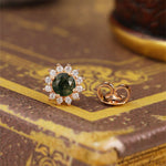 Lade Bild in die Galerieansicht, Sunny Halo Round Cut Moss Agate Ear Studs - LGG Jewelry