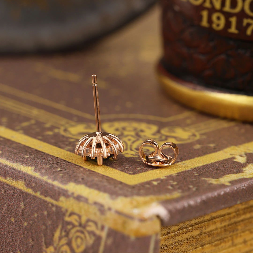 Sunny Halo Round Cut Moss Agate Ear Studs - LGG Jewelry