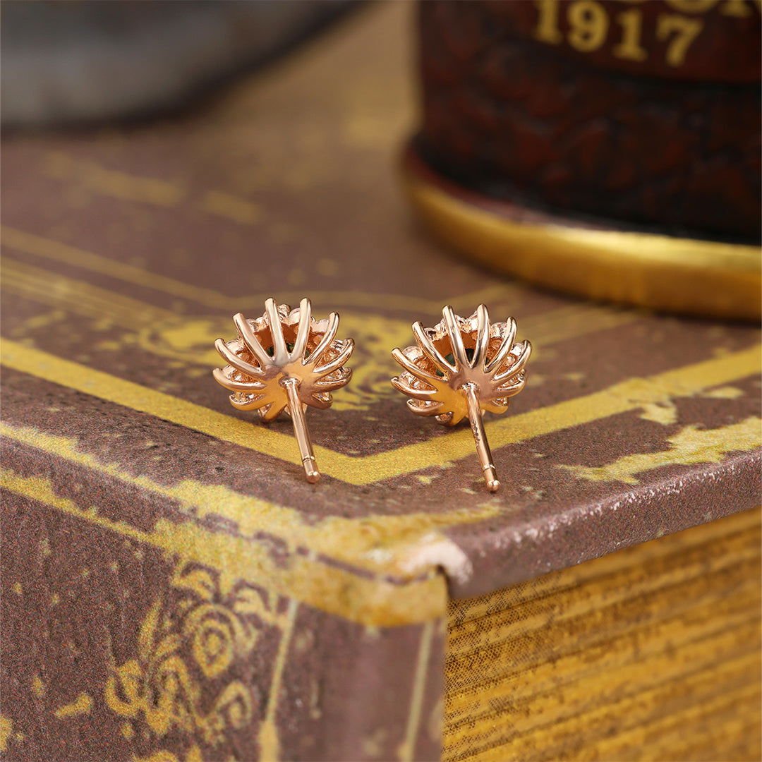 Sunny Halo Round Cut Moss Agate Ear Studs - LGG Jewelry