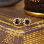 Lade Bild in die Galerieansicht, Sunny Halo Round Cut Moss Agate Ear Studs - LGG Jewelry