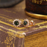 Lade Bild in die Galerieansicht, Sunny Halo Round Cut Moss Agate Ear Studs - LGG Jewelry