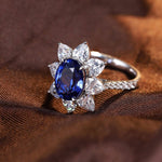 Lade Bild in die Galerieansicht, Sunny Heart Halo 4 Ct Lab Blue Sapphire Engagement Ring - LGG Jewelry