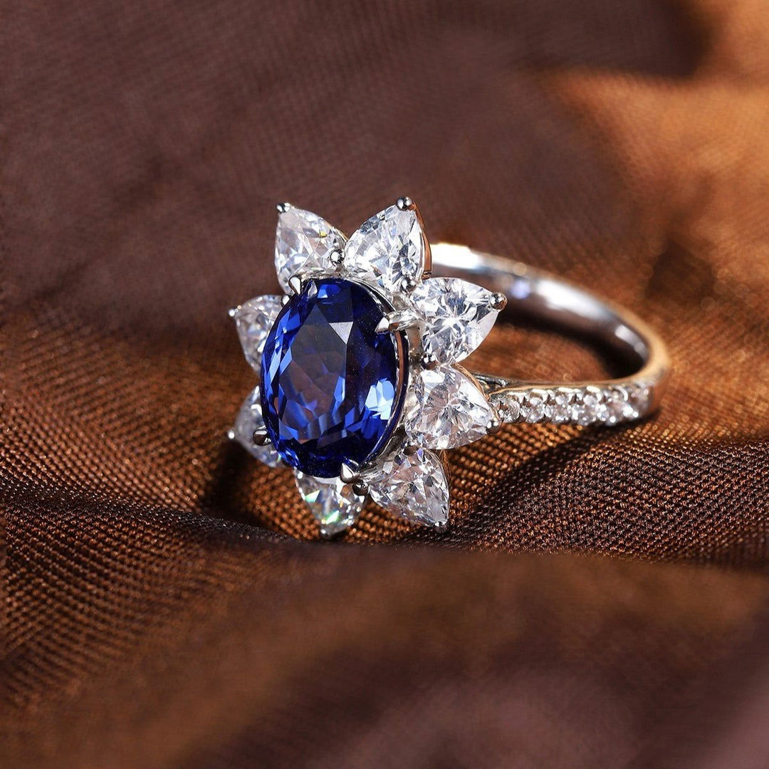 Sunny Heart Halo 4 Ct Lab Blue Sapphire Engagement Ring - LGG Jewelry