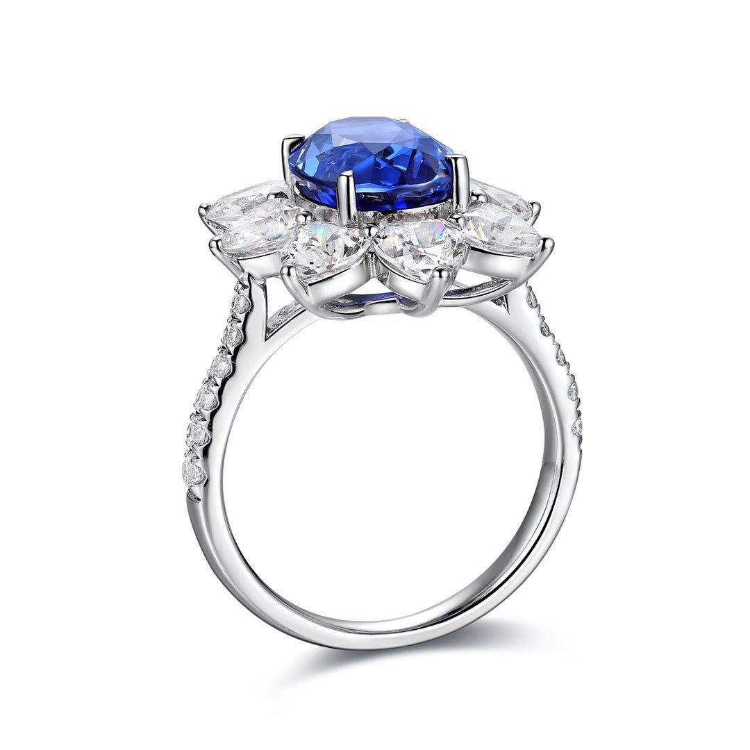 Sunny Heart Halo 4 Ct Lab Blue Sapphire Engagement Ring - LGG Jewelry