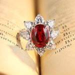 Lade Bild in die Galerieansicht, Sunny Heart Halo 4 Ct Lab Ruby Engagement Ring - LGG Jewelry