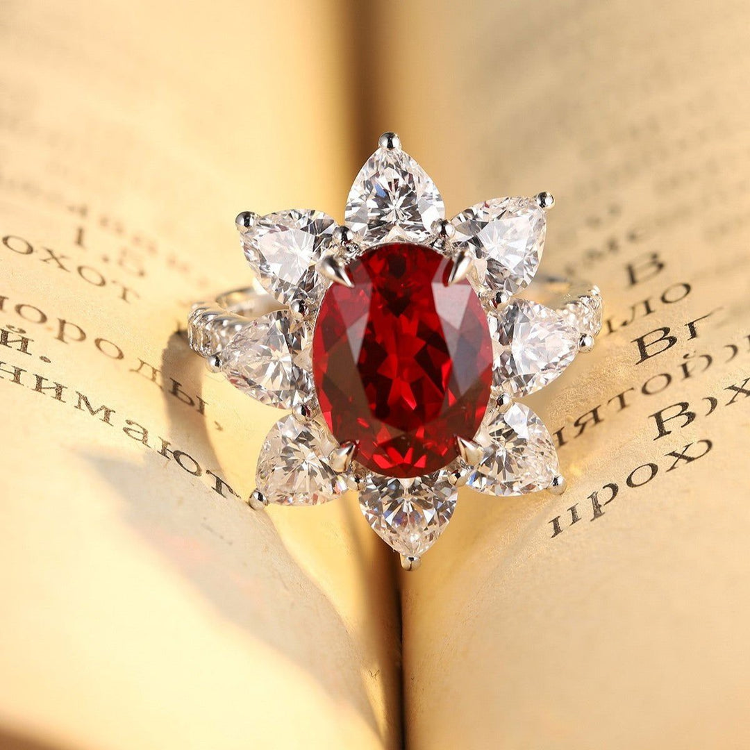 Sunny Heart Halo 4 Ct Lab Ruby Engagement Ring - LGG Jewelry