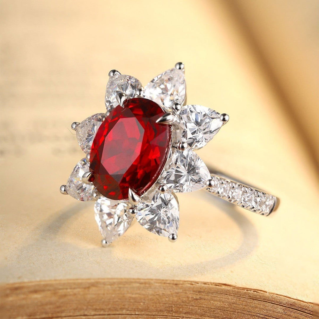 Sunny Heart Halo 4 Ct Lab Ruby Engagement Ring - LGG Jewelry
