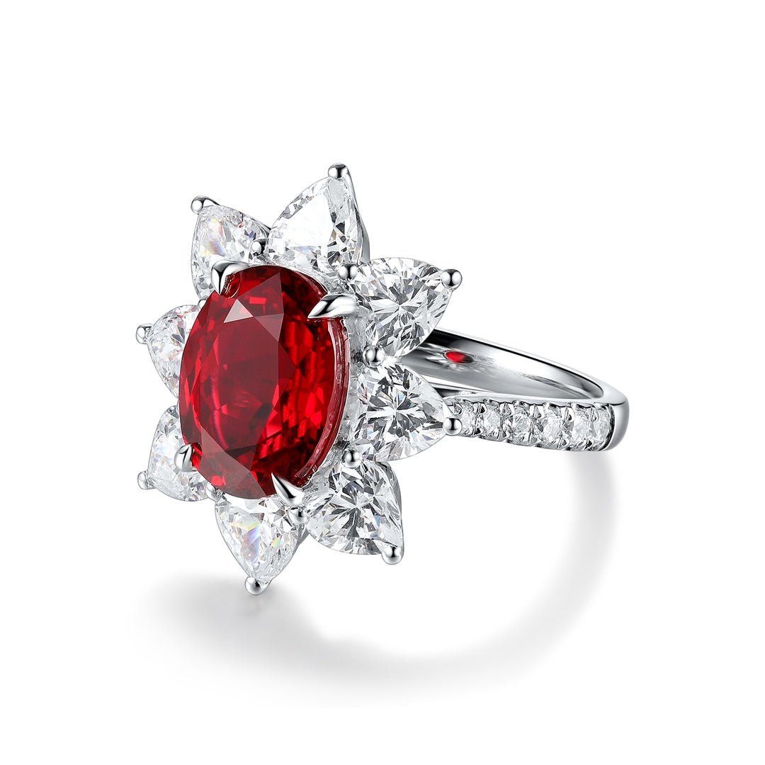 Sunny Heart Halo 4 Ct Lab Ruby Engagement Ring - LGG Jewelry