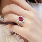 Lade Bild in die Galerieansicht, Sunny Heart Halo 4 Ct Lab Ruby Engagement Ring - LGG Jewelry