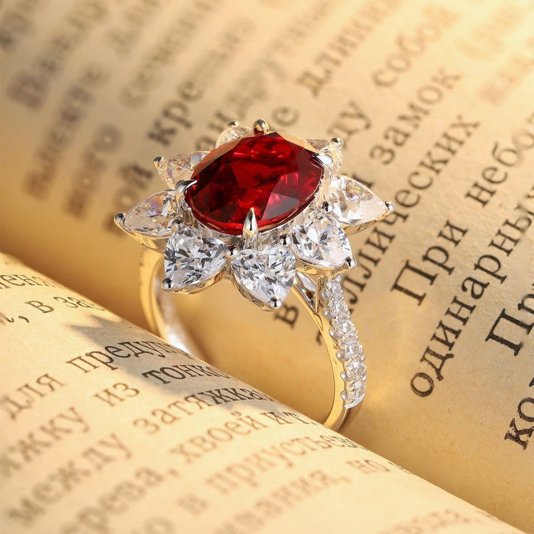 Sunny Heart Halo 4 Ct Lab Ruby Engagement Ring - LGG Jewelry