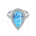 Lade Bild in die Galerieansicht, Tear of Ocean 5 Ct Pear Cut Lab Paraiba Halo Engagement Ring - LGG Jewelry