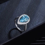 Lade Bild in die Galerieansicht, Tear of Ocean 5 Ct Pear Cut Lab Paraiba Halo Engagement Ring - LGG Jewelry
