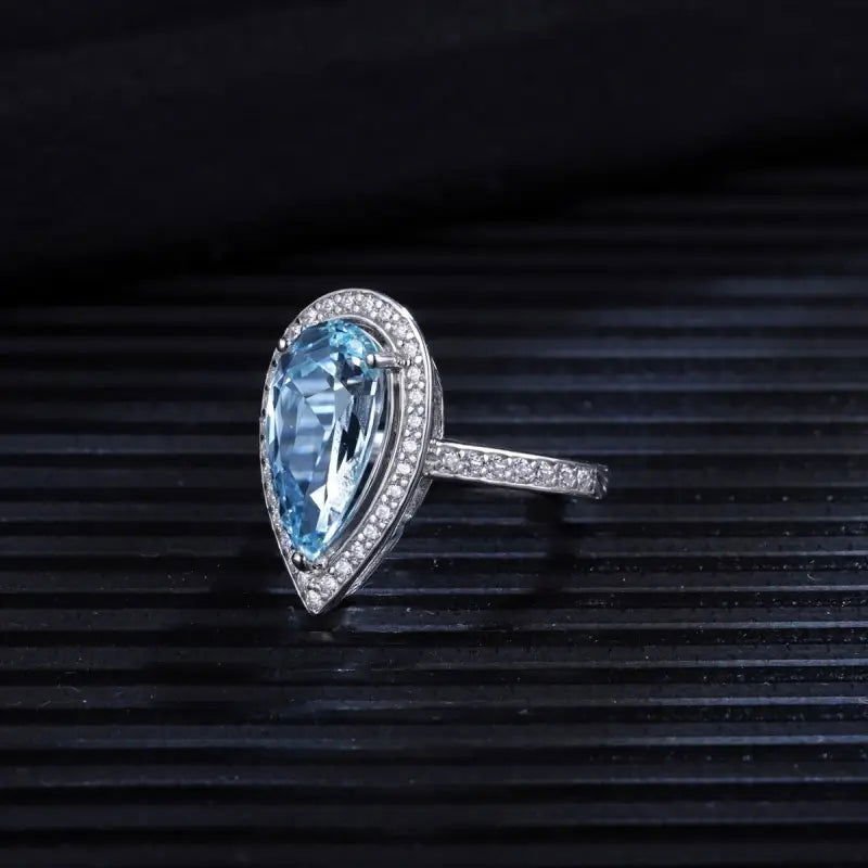 Tear of Ocean 5 Ct Pear Cut Lab Paraiba Halo Engagement Ring - LGG Jewelry