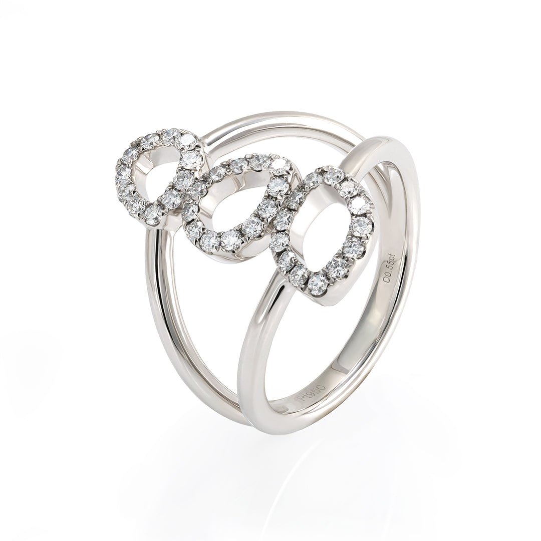 Three Irregular Oval Shape Lab Diamond Double Band Engagement Ring - LGG Jewelry