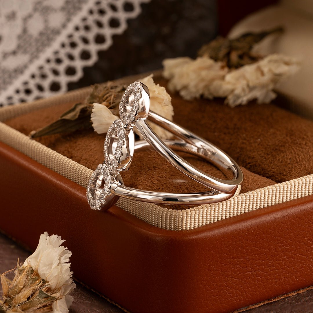 Three Irregular Oval Shape Lab Diamond Double Band Engagement Ring - LGG Jewelry