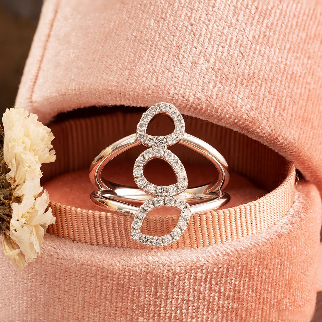 Three Irregular Oval Shape Lab Diamond Double Band Engagement Ring - LGG Jewelry