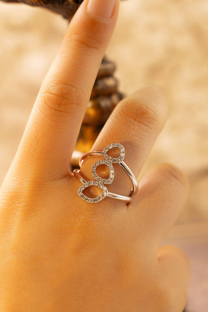Three Irregular Oval Shape Lab Diamond Double Band Engagement Ring - LGG Jewelry
